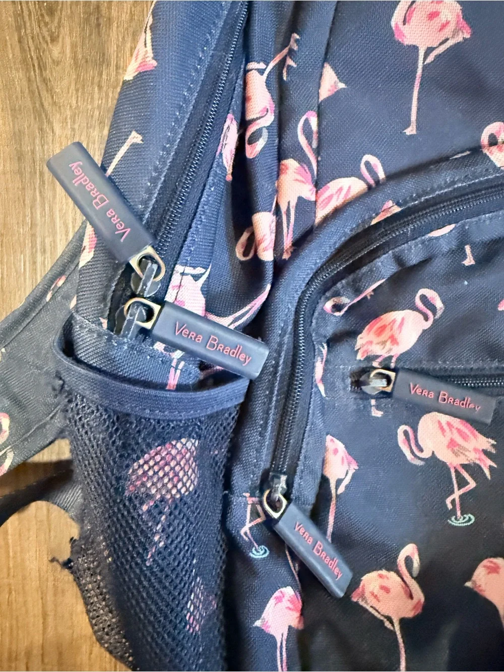 Vera Bradley Navy Backpack with Pink Flamingo Pattern